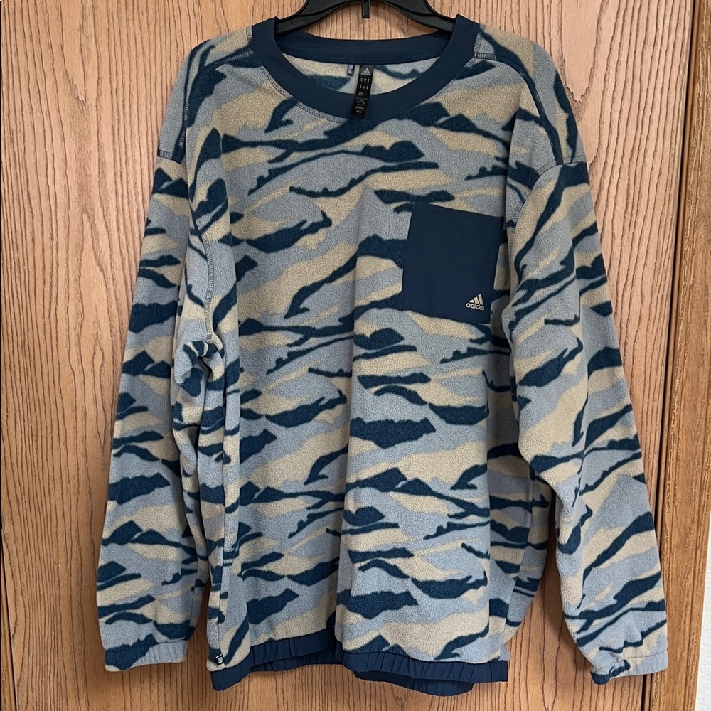 Adidas Blue and Beige Patterned Pullover